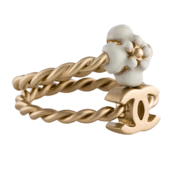 AUTH Chanel Coco Mark CC Camellia Flower Rings Set of 2 - Picture 1 of 8